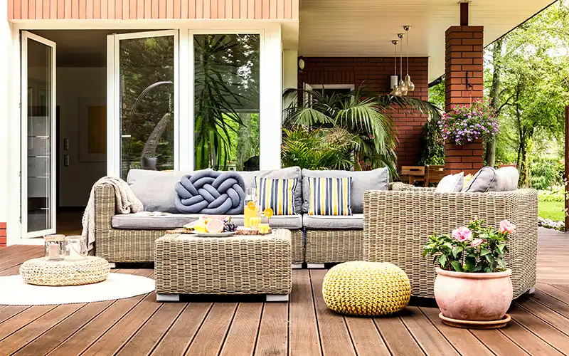 beige garden furniture on the terrace