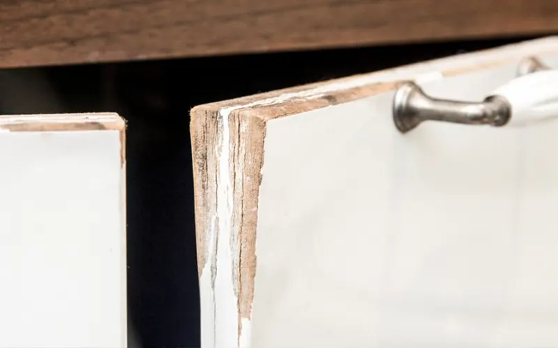 white cupboard with damaged corners