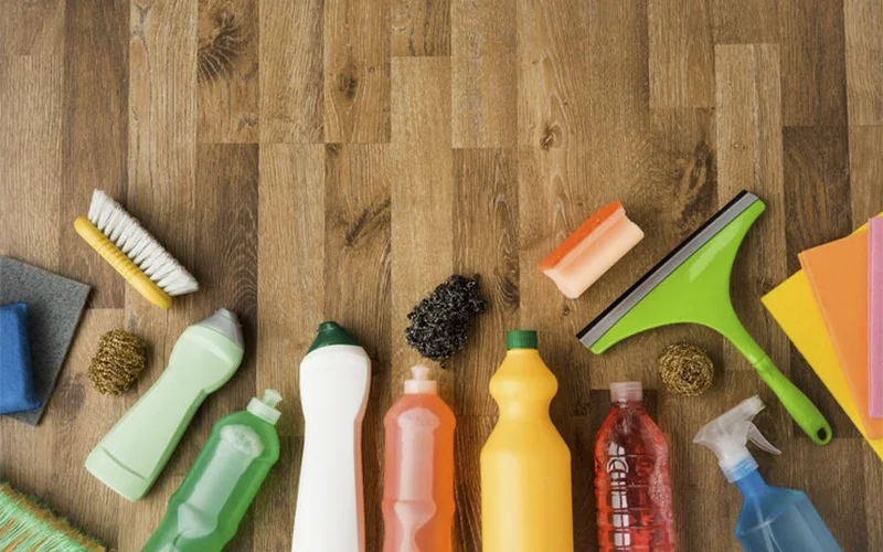 Some products and items for cleaning hardwood